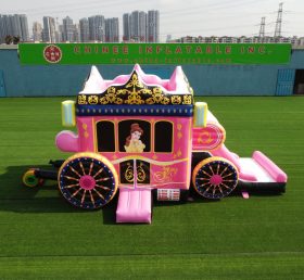 T5-672 Disney Pink Princess Cars Combinatie Trampoline en glijfeest
