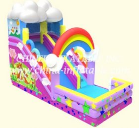 T8-1494 Rainbow Jump Castle Opblaasbare dia met glijbaan