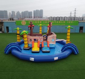 T6-607 Pirate thema mobiel water park opblaasbaar zwembad met glijbaan, geschikt voor kinderfeestactiviteiten