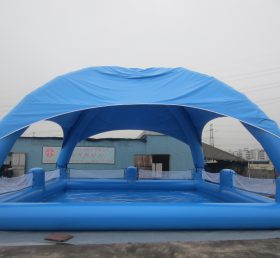 Pool2-558 Groot blauw opblaasbaar zwembad met tent