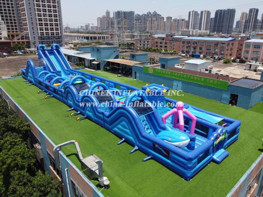 GF2-067 Undersea World Inflatable Park With Slide Shark Obstacle Courses Octopus Interactive Game