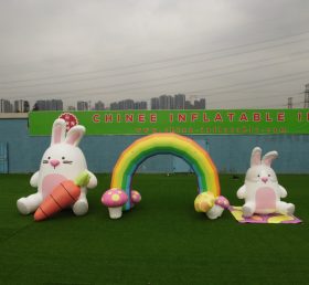 Arch2-402 Rainbow Rabbit Arch Pasen Celebration Opblaasbare